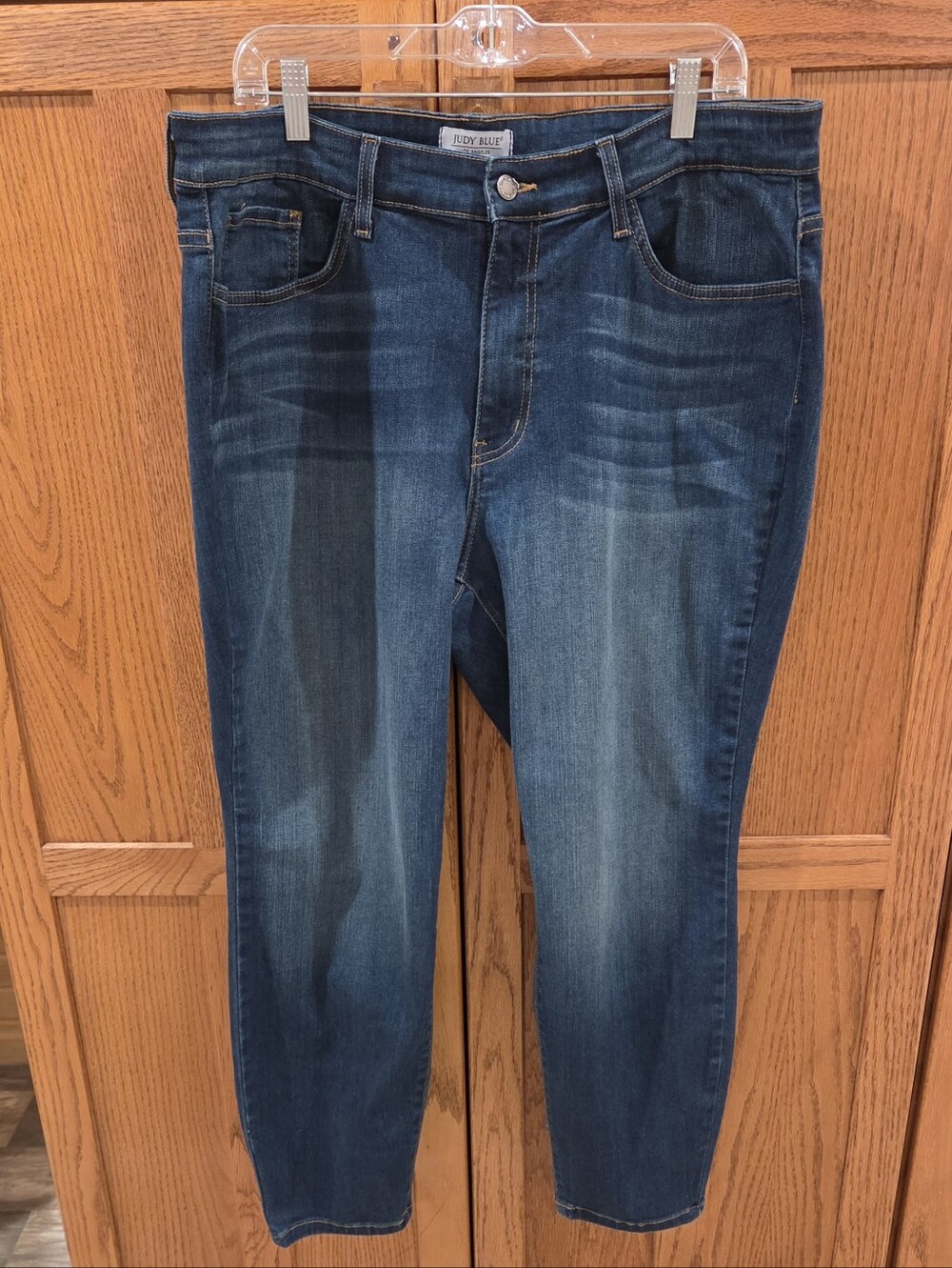 Judy Blue Hand Sand Mid Rise Relaxed Fit Jeans 20W Dark Wash Stretch